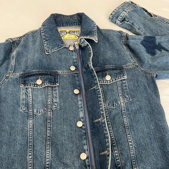 NWOT cropped Zadig & Voltaire denim jacket lightning patch - Picture 3 of 6